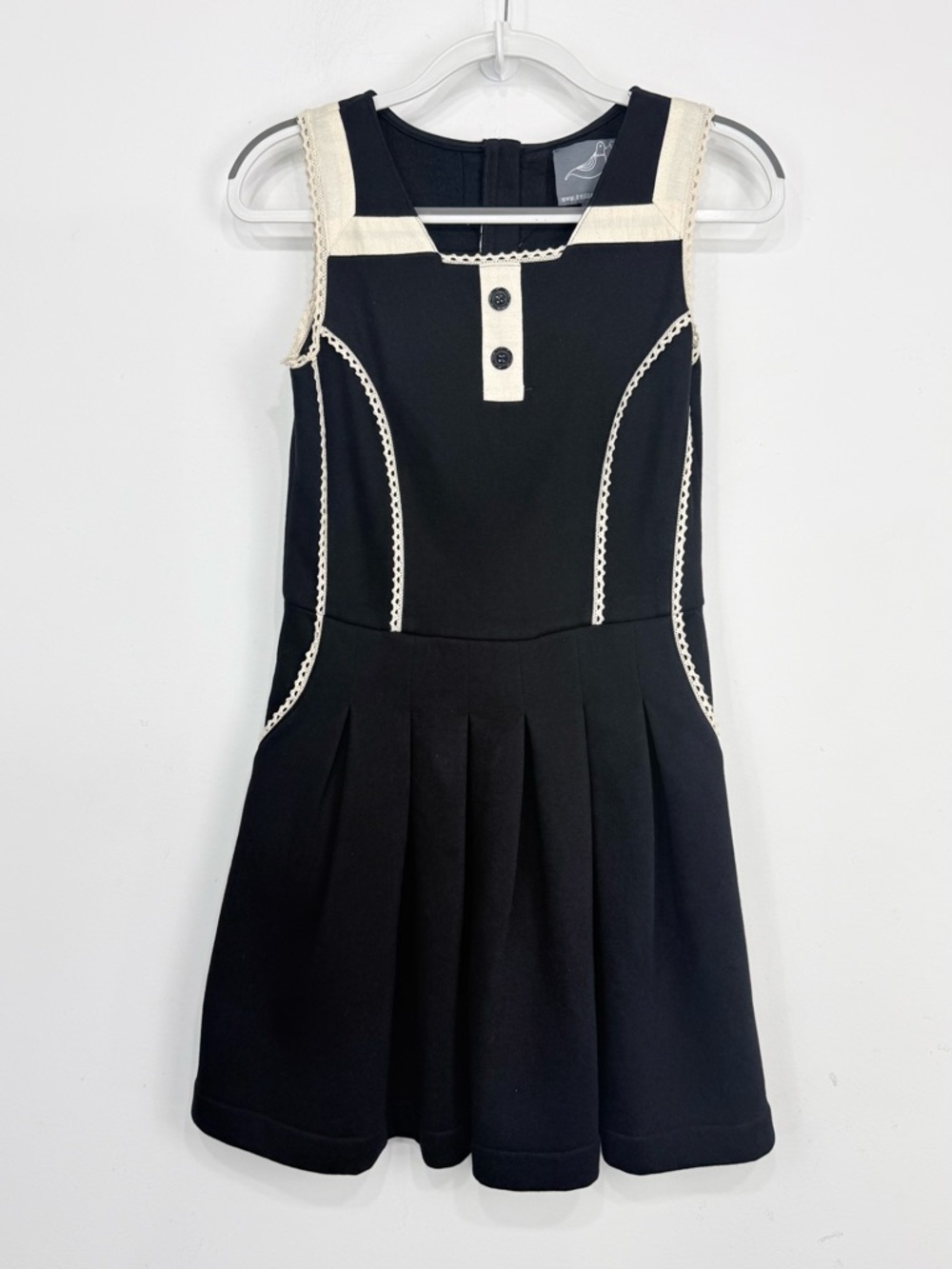 Knitted Dove Anthropologie Black Cream Lace A Line Sleeveless Jersey Mini Dress